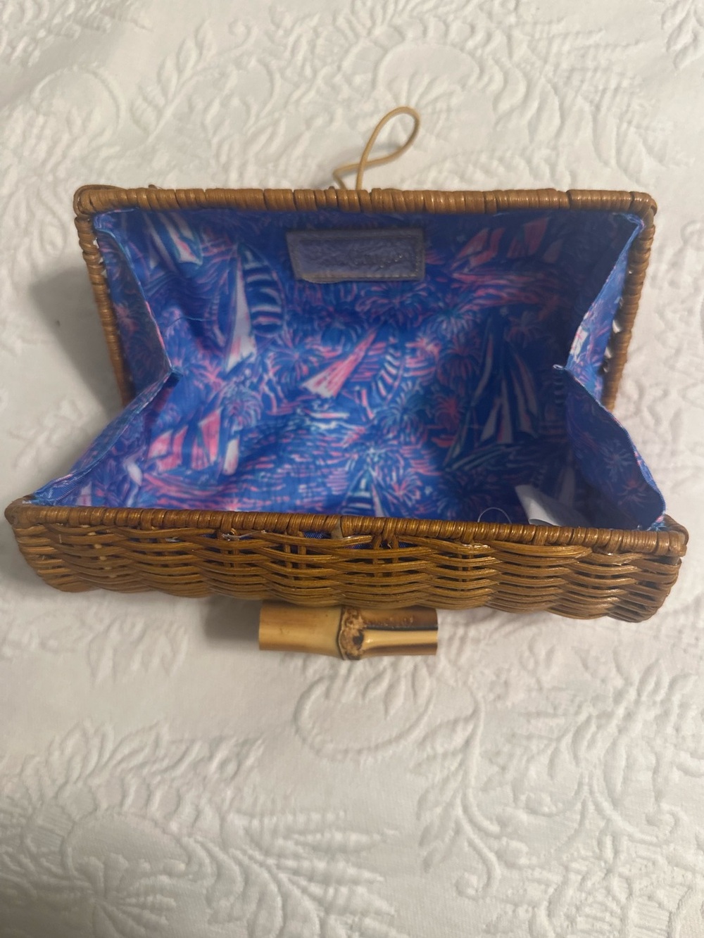 Lilly Pulitzer Woven Rattan Clutch with Bamboo Accent - brand new without tags - Picture 2 of 2